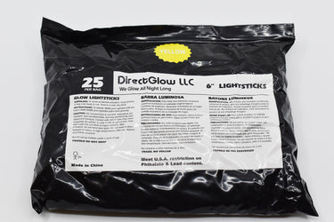 6 inch 15mm Yellow Premium Safety Glow Sticks- 25 Per Package